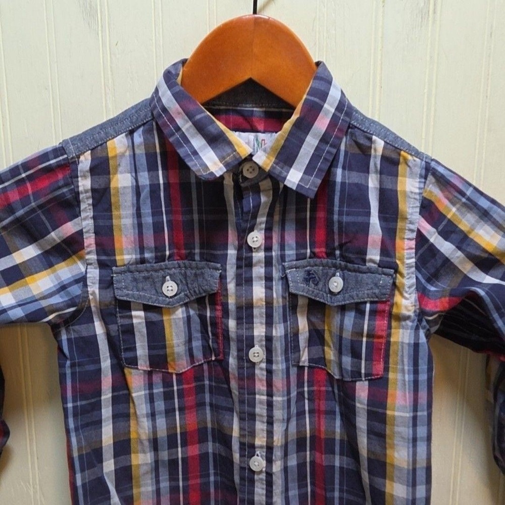Kids Headquarters Shirt Boys 4T Blue Plaid Long Sleeve Button Up Casual